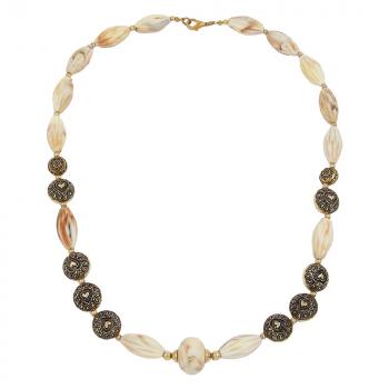 Kette, beige-marmoriert, altgold