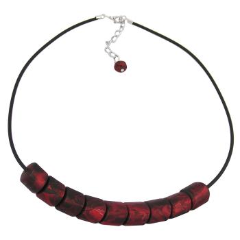 Kette Schrägperle Kunststoff rot-metallic-marmoriert Vollgummi schwarz 45cm