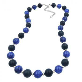 Collier, Perlen schwarz blau silber 50cm