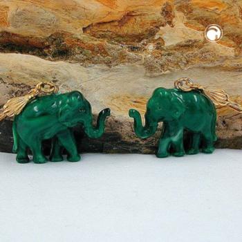 Ohrbrisur Ohrhänger Ohrringe 37x23mm goldfarben Elefant mini grün-marmoriert Kunststoff