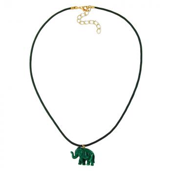 Kette 23x17x9mm Elefant mini Kunststoff grün-marmoriert glänzend Kordel grün 40cm