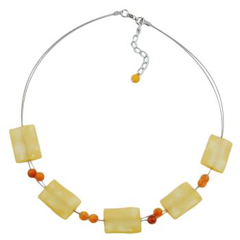 Kette Drahtkette Viereck gelb seidig-glänzend Kunststoffperlen 45cm