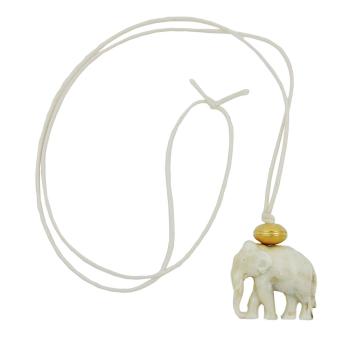 Kette 35x32x18mm Elefant Kunststoff weiß-grau-marmoriert Kordel beige 90cm