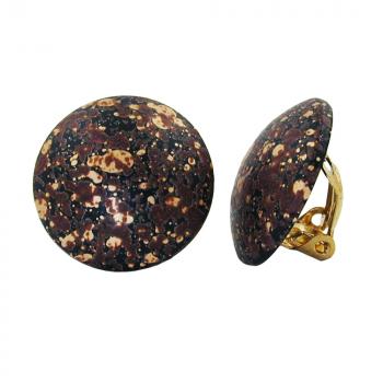 Clip Ohrring 20mm schwarz-braun-gold-gefleckt Kunststoff-Bouton