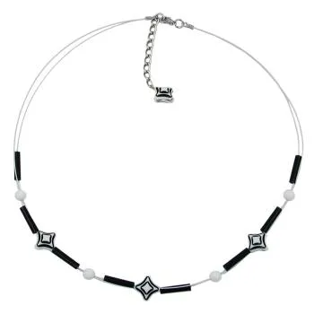Kette Drahtkette Karoperle schwarz-weiß Kunststoffperlen 45cm