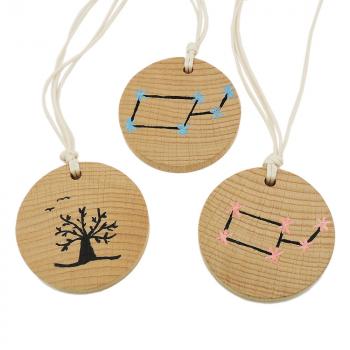 Kette mit handbemalter Holzscheibe Kordel beige 100cm