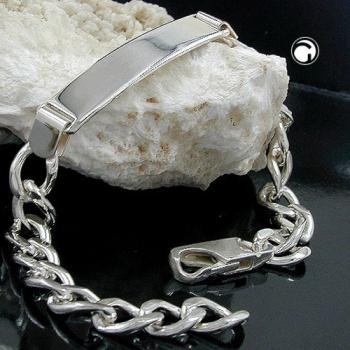 Schildband 8x3mm Weitpanzer Armband mit Gravurplatte 40x9x1,4mm Silber 925 20cm