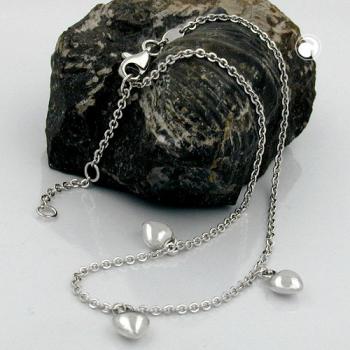 Fußkette 17mm Ankerkette längenvariabel mit 3 Herzen rhodiniert Silber 925 27cm