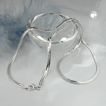Kette 3mm Panzer flach gedrückt glänzend diamantiert Silber 925 45cm