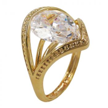 Ring mit 10x18mm großem Zirkonia in Tropfenform 3 Mikron vergoldet Ringgröße 58