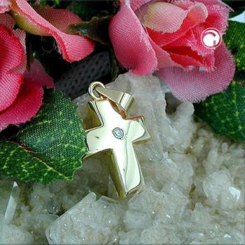 Anhänger, Kreuz mit Zirkonia, 9Kt GOLD