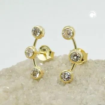 Ohrstecker Ohrring 15x3,5mm Bogen 3x Zirkonia mit Steg 9Kt GOLD