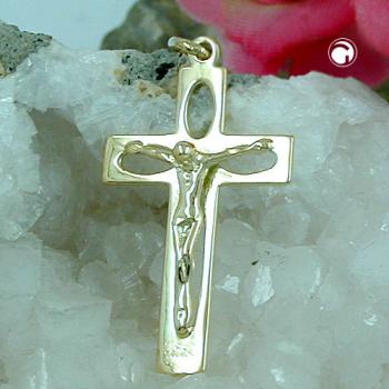 Anhänger 28x17mm Kreuz mit Jesus durchbrochen glänzend 14Kt GOLD