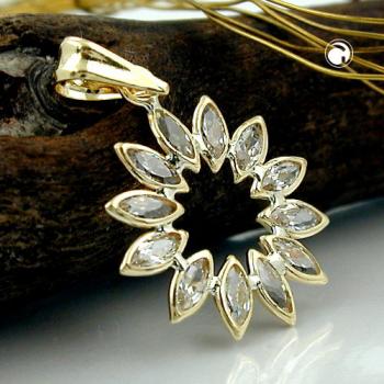 Anhänger 14mm Blume aus 12 weißen Zirkonias 9Kt GOLD