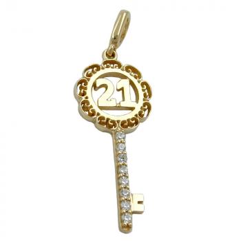 Anhänger 23x10mm Schlüssel mit Zahl -21- 9Kt GOLD