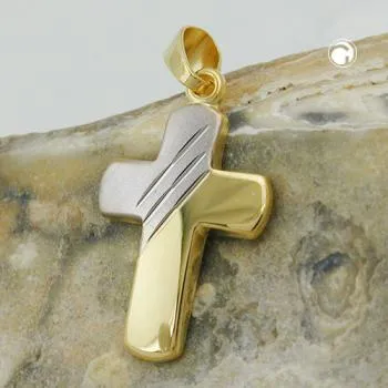 Anhänger 16x12mm Kreuz bicolor 9Kt GOLD