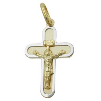 Anhänger 20x14mm Kreuz mit Jesus bicolor matt-glänzend 9Kt GOLD