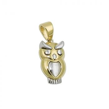 Anhänger 12x7mm Eule bicolor rhodiniert 9Kt GOLD