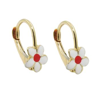 Ohrbrisur Ohrringe 13x7mm Blume weiß-rot emailliert 9Kt GOLD