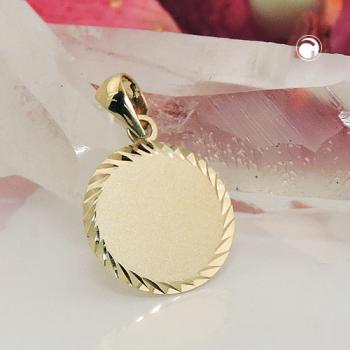 Anhänger 12mm Gravurplatte matt diamantiert 9Kt GOLD