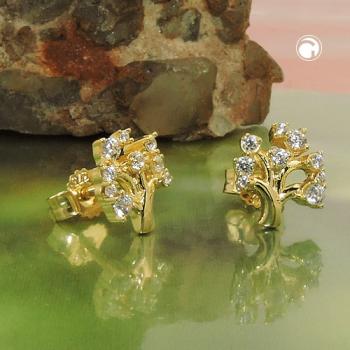 Ohrstecker Ohrring 9x8mm Baum mit Zirkonias GOLD 9Kt