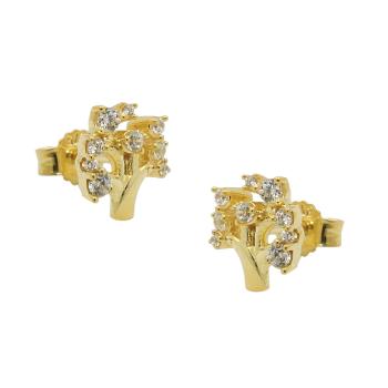 Ohrstecker Ohrring 9x8mm Baum mit Zirkonias GOLD 9Kt