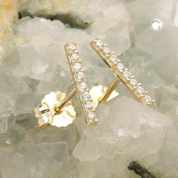 Ohrstecker Ohrring 9x1mm mit je 8 Zirkonias weiß 9Kt GOLD
