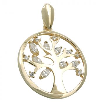 Anhänger 17mm Lebensbaum mit Zirkonias 9Kt GOLD