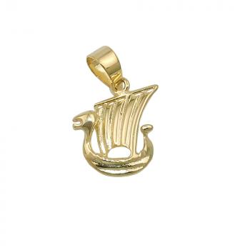 Anhänger 12x10mm Wikingerschiff klein glänzend 9Kt GOLD