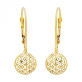 Ohrbrisur Ohrhänger Ohrringe 25x9mm Blume des Lebens 9Kt GOLD