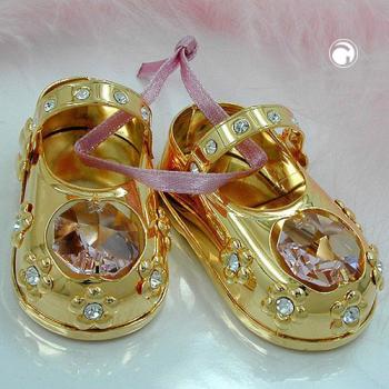 Tischdekoration 1 Paar Babyschuhe 52x27mm mit rosa Glas-Steinen