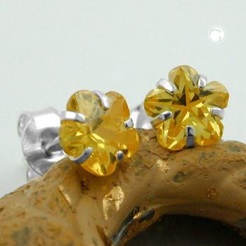 Ohrstecker Ohrring 5mm Blume Zirkonia citrin gelb Silber 925