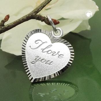 Anhänger 20x17mm Herz mit Gravur -I love you- Silber 925