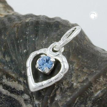 Anhänger 8x6mm Herz mit Glasstein hellblau Silber 925