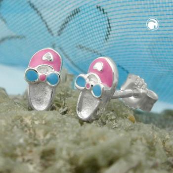 Ohrstecker Ohrring 8x4mm Kinderohrring Schuh rosa-hellblau lackiert Silber 925