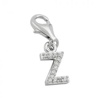 Anhänger 12x6mm Charm Buchstabe Z mit Zirkonias glänzend rhodiniert Silber 925