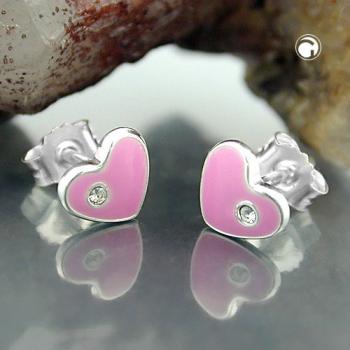 Ohrstecker Ohrring 6x7mm Kinderohrring Herz pink lackiert Silber 925