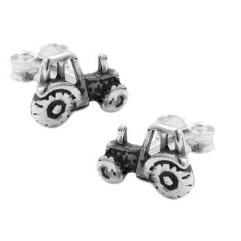 Ohrstecker Ohrring 9x6mm Traktor geschwärzt Silber 925