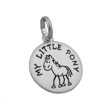 Anhänger 12mm mit Gravur "MY LITTLE PONY" Pony schwarz lackiert matt Silber 925