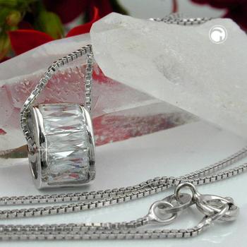 Kette 09mm Anhänger oval mit Zirkonias rhodiniert Silber 925 42cm