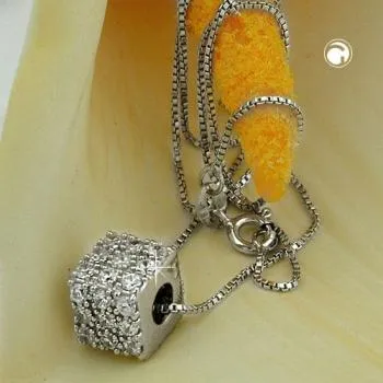 Kette 09mm Anhänger Würfel mit Zirkonias Silber 925 42cm