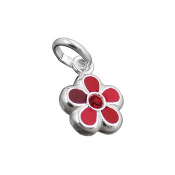 Anhänger 8mm Blume rot lackiert Silber 925