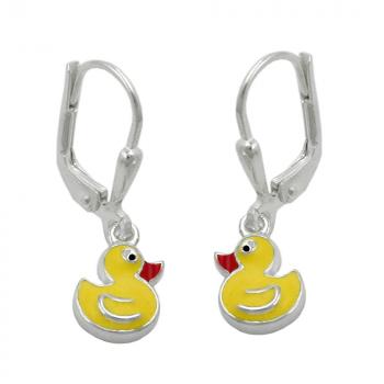 Ohrbrisur Ohrhänger Ohrringe 23x7mm kleine gelbe Ente farbig lackiert Silber 925