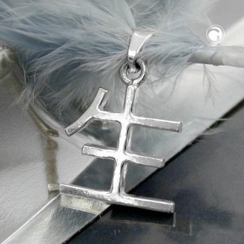 Anhänger 15x12mm chinesisches Schriftzeichen -Leben- glänzend Silber 925