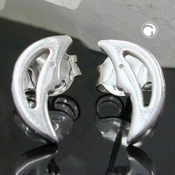 Ohrstecker Ohrring 12x5mm Halbmond mit Gesicht glänzend Silber 925