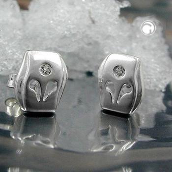 Ohrstecker Ohrring 9x8mm matt glänzend mit Zirkonia Silber 925