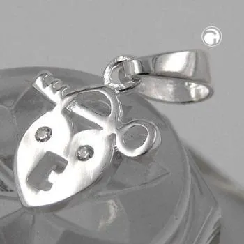 Anhänger 13x11mm Herz Schloss mit Schlüssel mit Zirkonia glänzend Silber 925