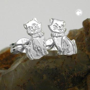 Ohrstecker Ohrring 8x5mm Katze matt-glänzend Silber 925