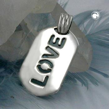 Anhänger 24x15mm Platte mit Schriftzug - LOVE - glänzend Silber 925