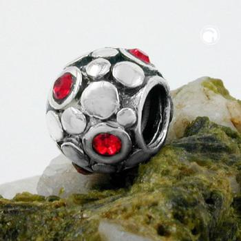 Anhänger 10x8mm Perle Bead mit Glassteinen rot rhodiniert Silber 925